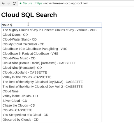 Cloud SQL search