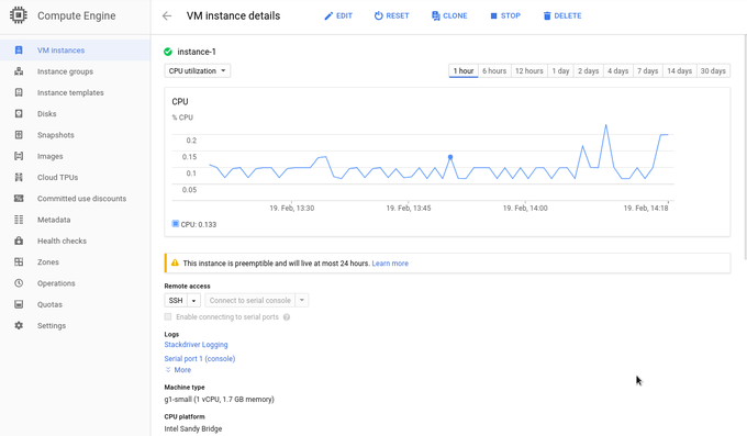 GCE SSH VM detail