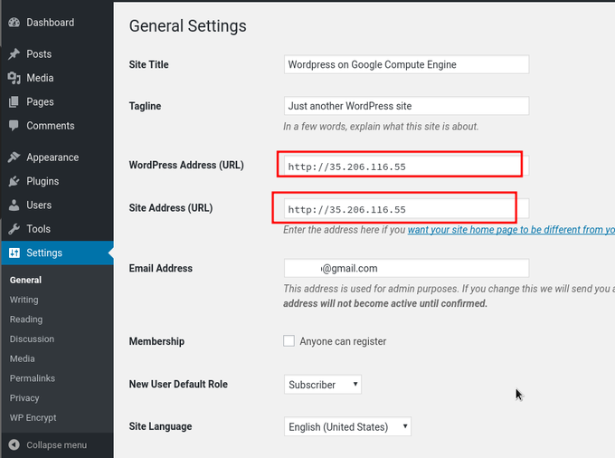 Wordpress settings