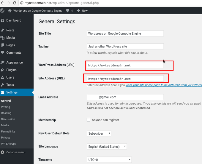 Wordpress settings